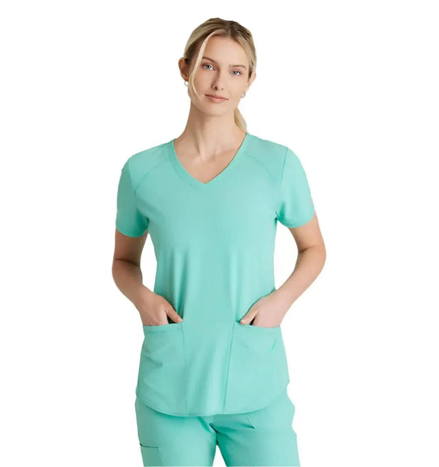 Skechers™ by Barco Breeze 3-Pocket Curved V-Neck Scrub Top-Light Jade