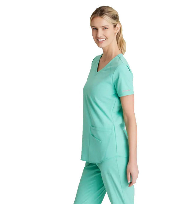 Skechers™ by Barco Breeze 3-Pocket Curved V-Neck Scrub Top-Light Jade
