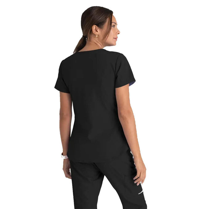 Skechers™ by Barco Breeze 3-Pocket Curved V-Neck Scrub Top-Black