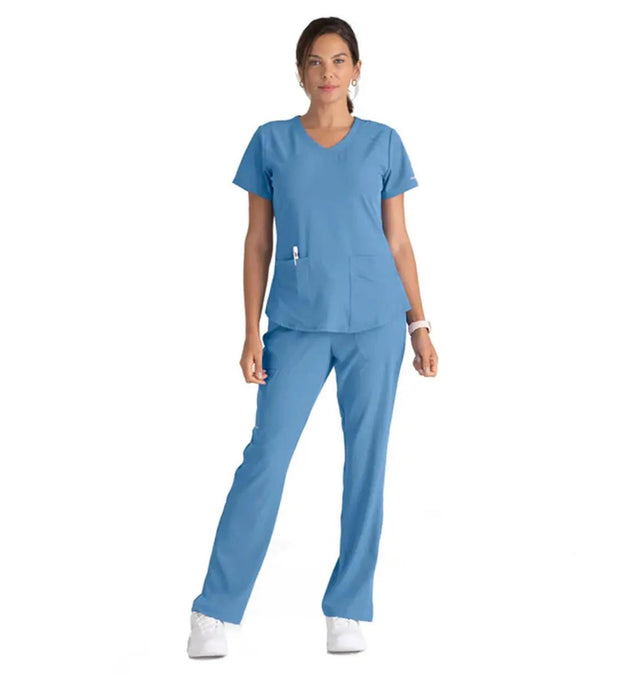 Skechers™ by Barco Breeze 3-Pocket Curved V-Neck Scrub Top-Ciel Bue