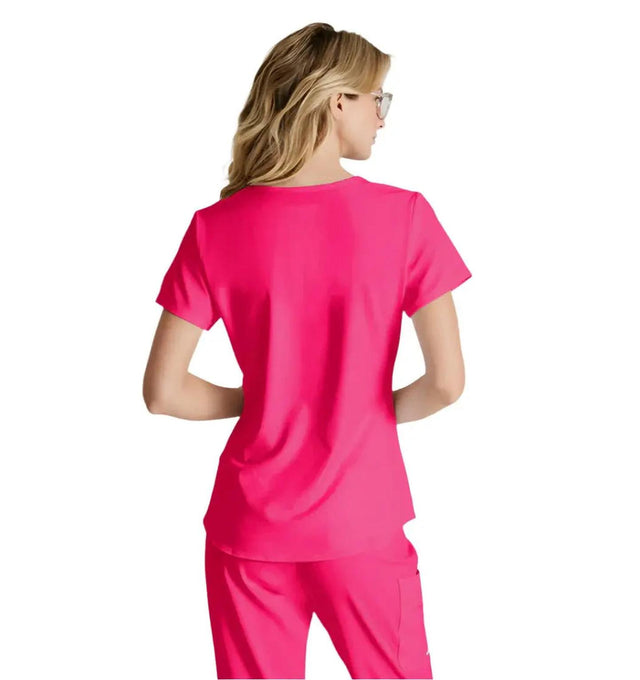 Skechers™ by Barco Breeze 3-Pocket Curve-d VNeck Scrub Top-Vibrance Pink