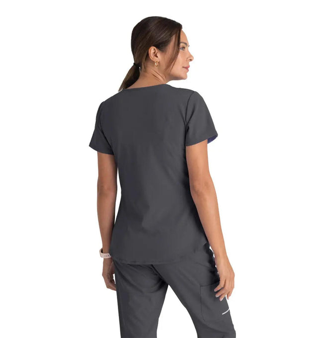 Skechers™ by Barco Breeze 3-Pocket Curved V-Neck Scrub Top-Pewter