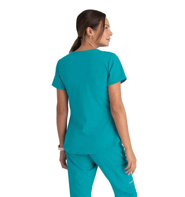 Skechers™ by Barco Breeze 3-Pocket Curved V-Neck Scrub Top-Teal