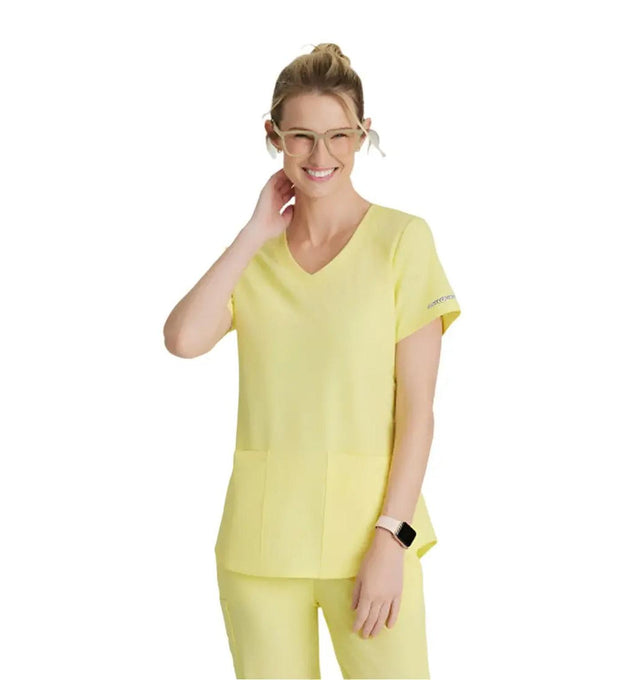 Skechers™ by Barco Breeze 3-Pocket Curved V-Neck Scrub Top-Lemon Glow