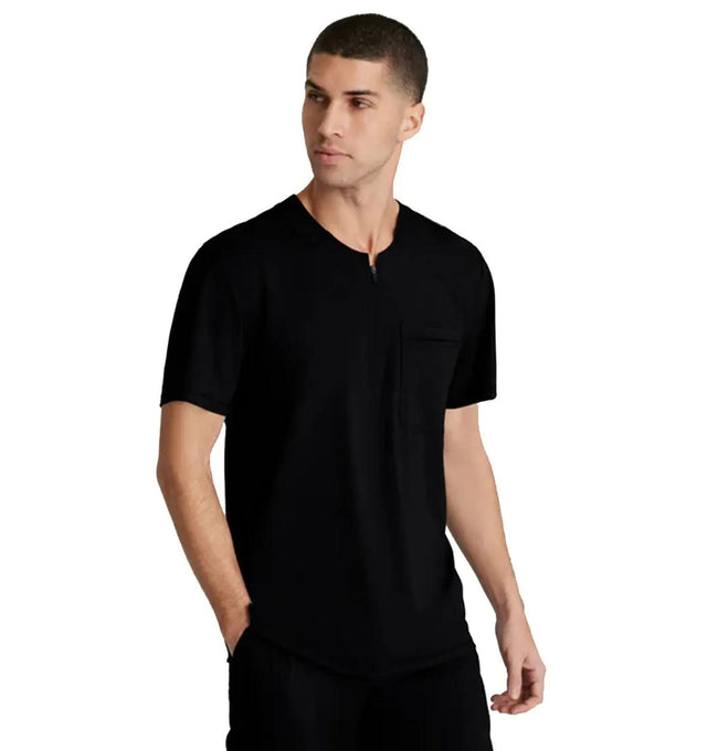 Skechers™ by Barco Slip-ins Flex Single Pocket Curved Neck Scrub Top - Black