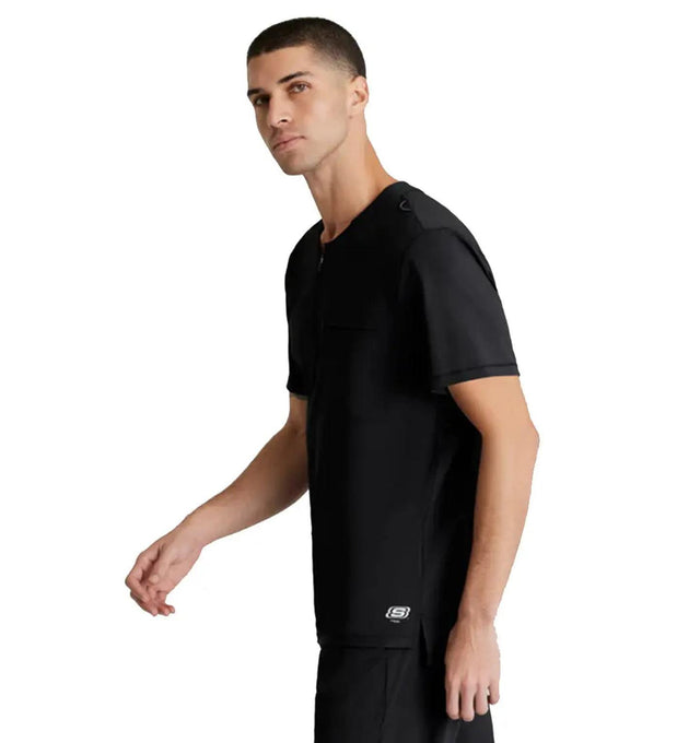 Skechers™ by Barco Slip-ins Flex Single Pocket Curved Neck Scrub Top - Black