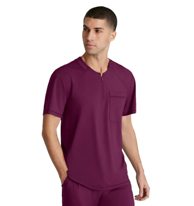 Skechers™ by Barco Slip-ins Flex Single Pocket Curved Neck Scrub Top - Wine