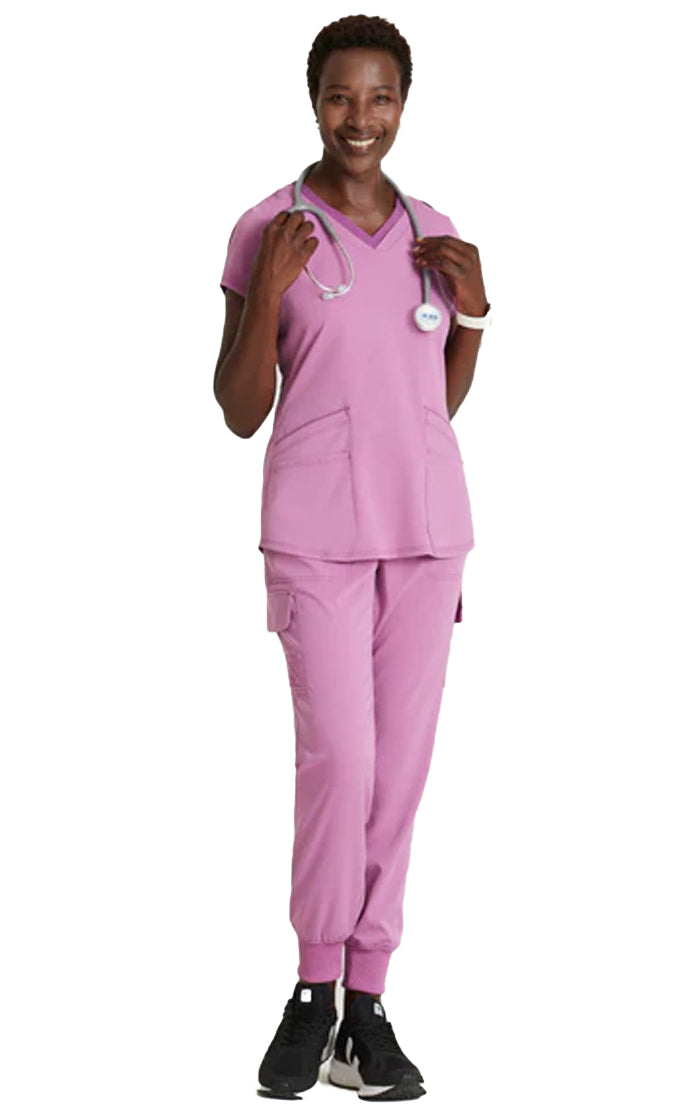 Grey's Anatomy™ Stretch by Barco Amelia 5-Pocket Two Tone Jogger Scrub Pant-Pink Topaz