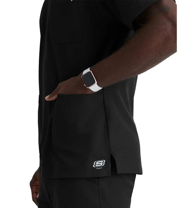 Skechers™ Vitality by Barco Crew 4-Pocket V-Neck Scrub Top - Black