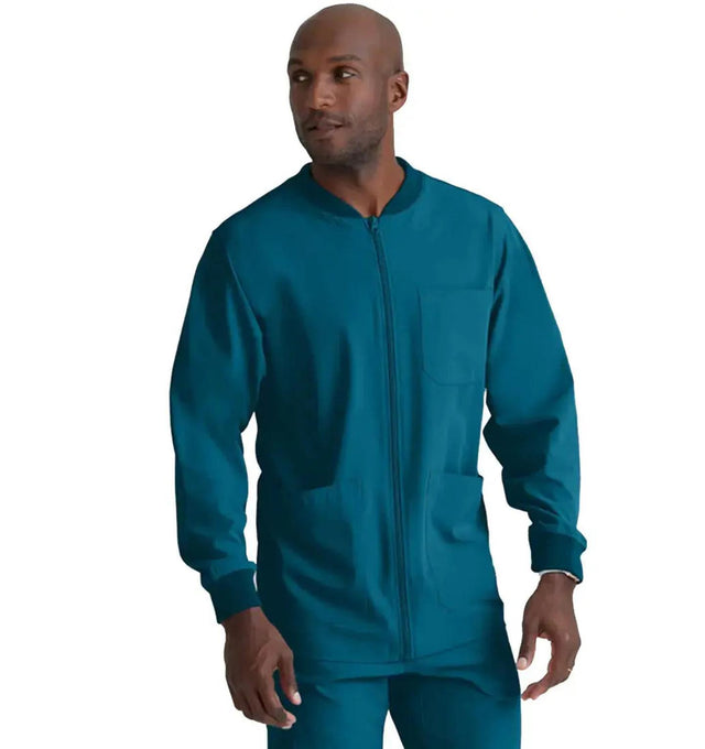 SKECHERS™ by Barco Structure 3-Pocket Crewneck Warmup Scrub Jacket-Bahama