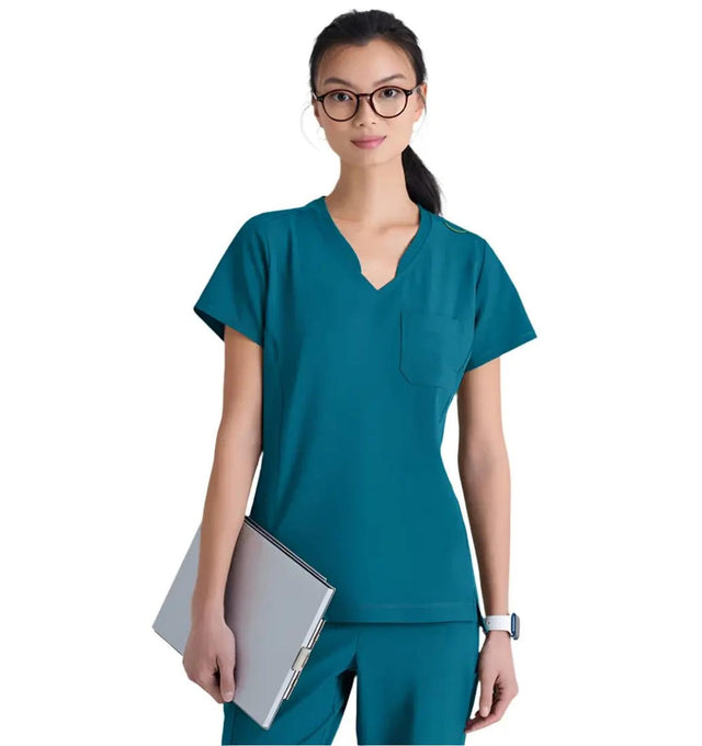 Grey's Anatomy™ Evolve by Barco Sway 1-Pocket Banded V-Neck Scrub Top-Extra LG-Bahama