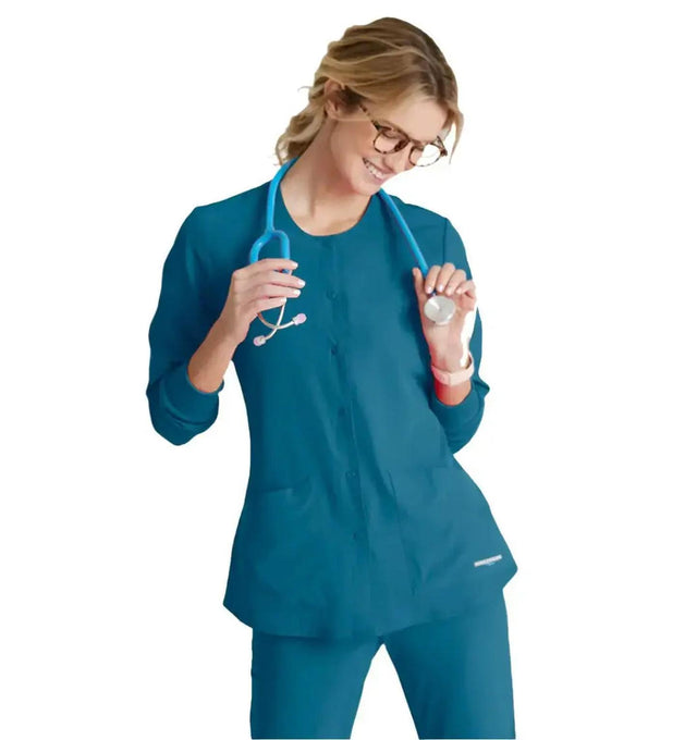 SKECHERS™ by Barco Stabilty 2-Pocket Crewneck Snap-Front Scrub Jacket - Bahama