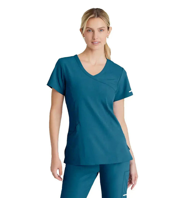 SKECHERS™ by Barco Reliance 3-Pocket Crossover V-Neck Scrub Top-Bahama