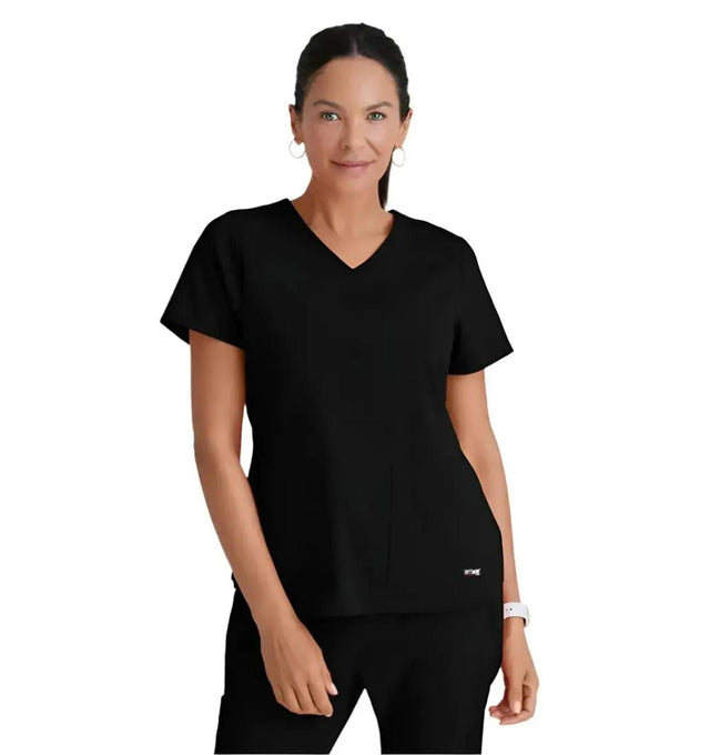 Grey's Anatomy Stretch™ by Barco Emma 4-Pocket V-Neck Scrub Top-Black