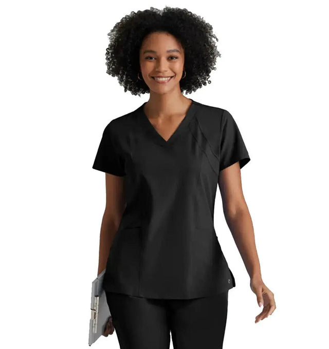 Barco One™ by Barco Racer 4-Pocket V-Neck Scrub Top-Black