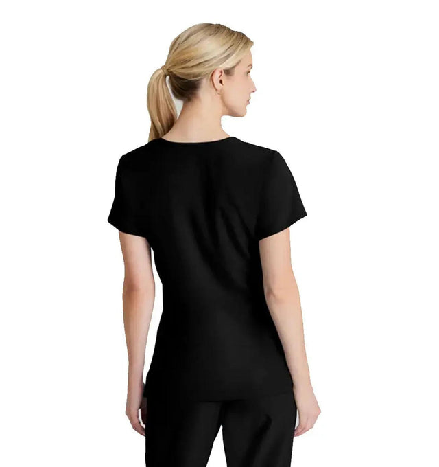 SKECHERS™ by Barco Reliance 3-Pocket Crossover V-Neck Scrub Top-Black