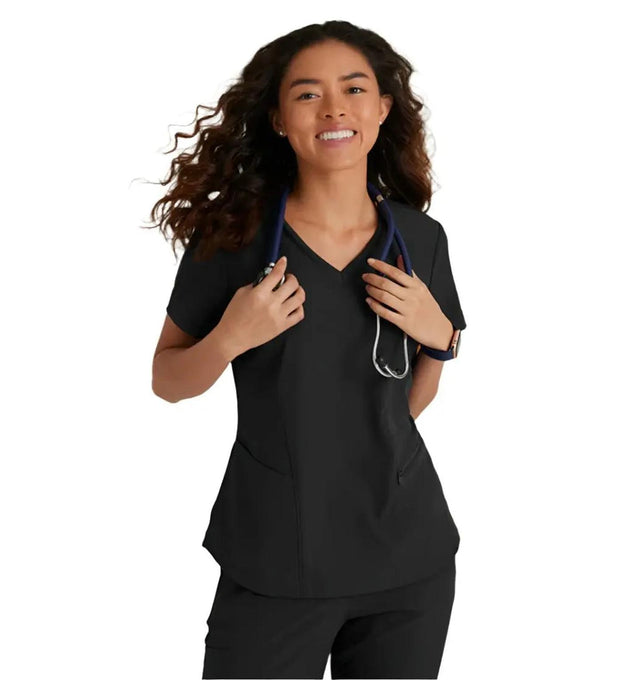 Skechers™ Vitality by Barco Electra 3-Pocket Ribbed V-Neck Scrub Top - Black