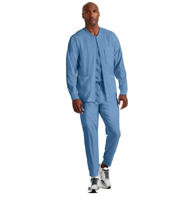 Grey's Anatomy Stretch™ by Barco React 5-Pocket Crewneck Warmup Scrub Jacket-Ciel Blue