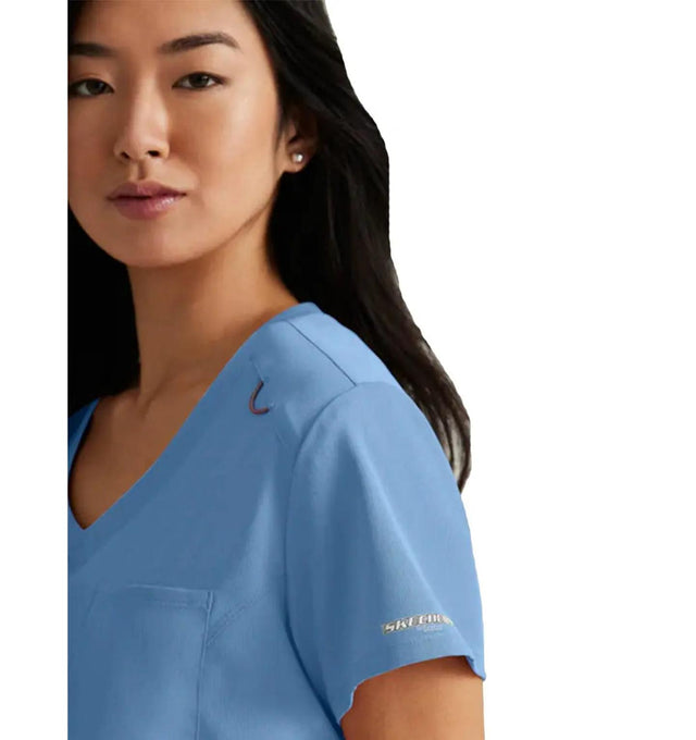 SKECHERS™ by Barco Dignity 1-Pocket Tuck-In Scrub Top-Ciel Blue