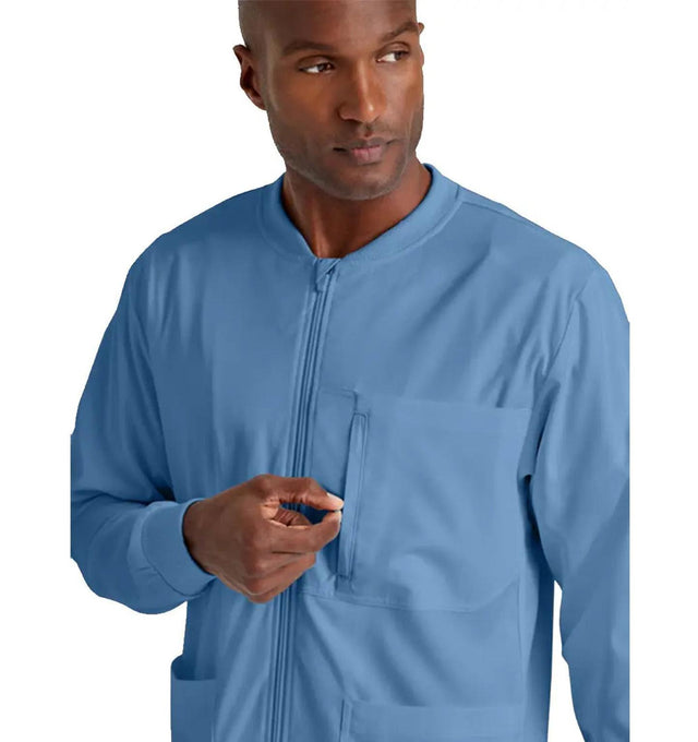 Grey's Anatomy Stretch™ by Barco React 5-Pocket Crewneck Warmup Scrub Jacket-Ciel Blue