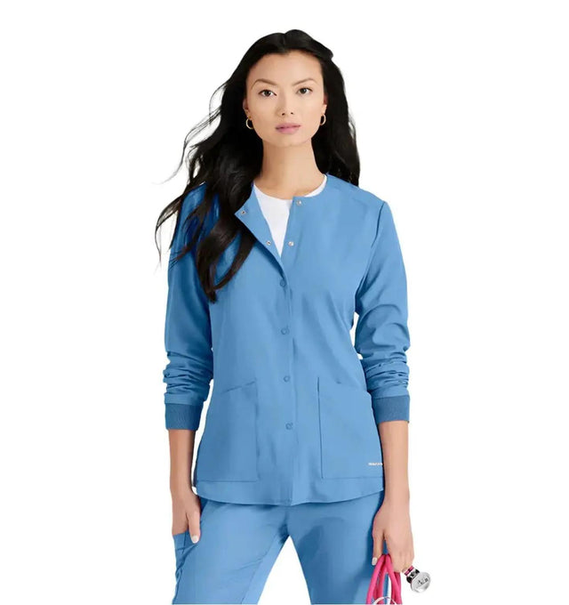 SKECHERS™ by Barco Stabilty 2-Pocket Crewneck Snap-Front Scrub Jacket - Ciel Blue