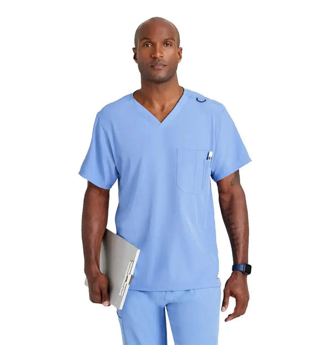 SKECHERS™ by Barco Structure 1-Pocket V-Neck Scrub Top-Ciel Blue
