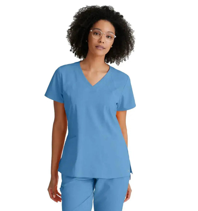 Barco One™ by Barco Racer 4-Pocket V-Neck Scrub Top-Ceil Blue