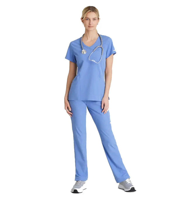SKECHERS™ by Barco Reliance 3-Pocket Crossover V-Neck Scrub Top-Ciel Blue