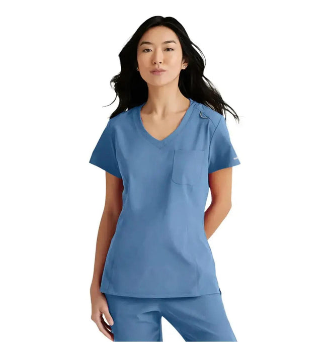 SKECHERS™ by Barco Dignity 1-Pocket Tuck-In Scrub Top-Ciel Blue