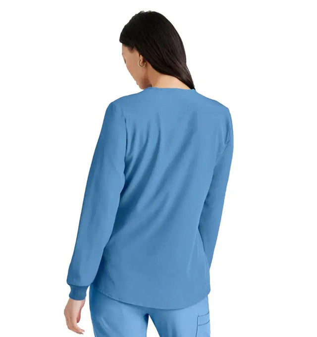 SKECHERS™ by Barco Stabilty 2-Pocket Crewneck Snap-Front Scrub Jacket - Ciel Blue