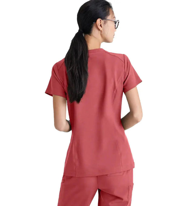 Grey's Anatomy™ Evolve by Barco Sway 1-Pocket Banded V-Neck Scrub Top-Desert Rouge