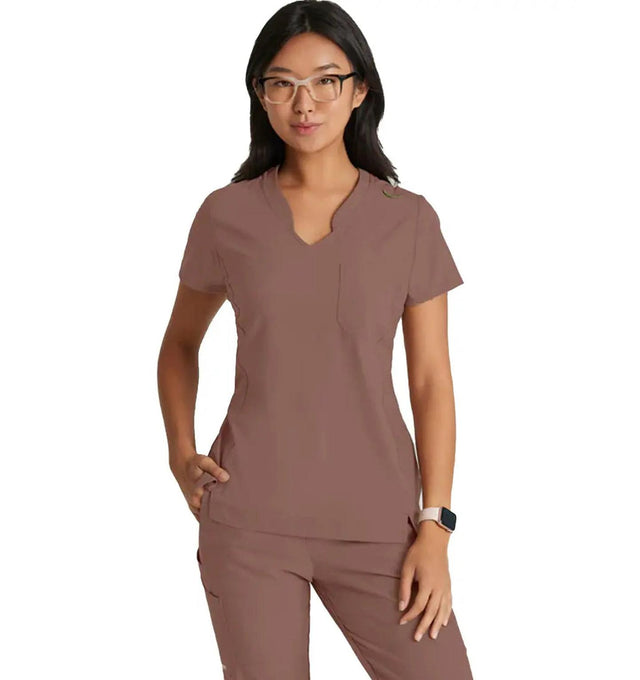 Grey's Anatomy™ Evolve by Barco Sway 1-Pocket Banded V-Neck Scrub Top-Driftwood