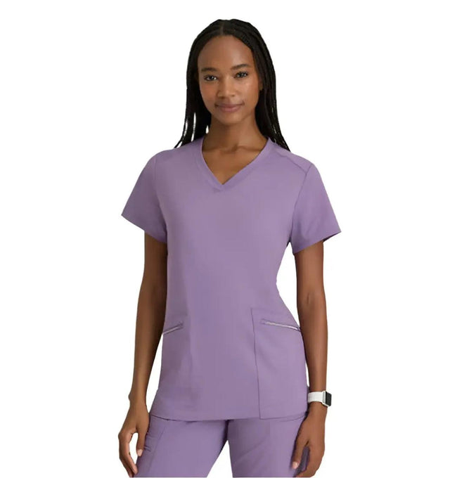 Barco One Performance Knit by Barco Victory Knit 2-Pocket V-Neck Scrub Top - Dusty Lavender