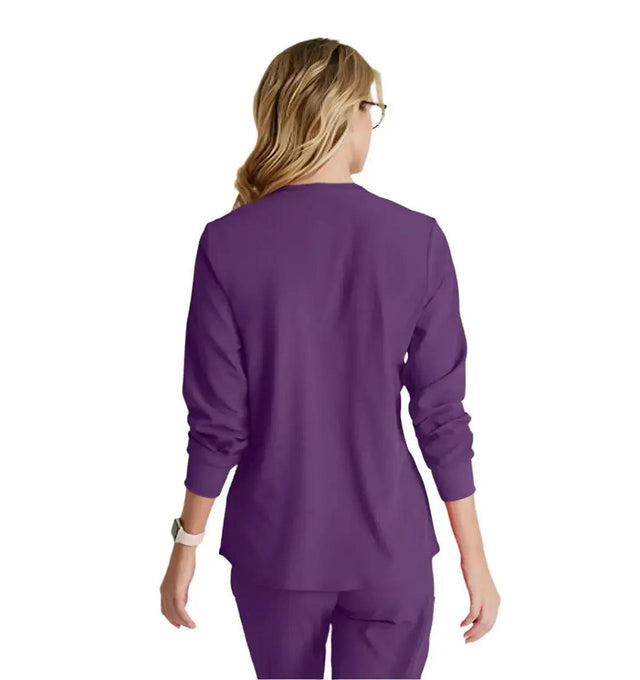 SKECHERS™ by Barco Stabilty 2-Pocket Crewneck Snap-Front Scrub Jacket - Egg Plant
