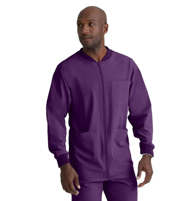 SKECHERS™ by Barco Structure 3-Pocket Crewneck Warmup Scrub Jacket-Egg Plant