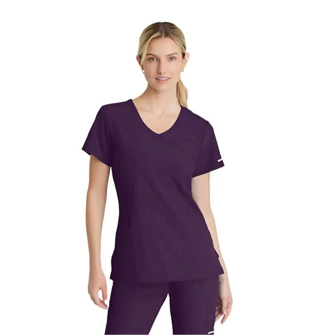 SKECHERS™ by Barco Reliance 3-Pocket Crossover V-Neck Scrub Top-Egg Plant
