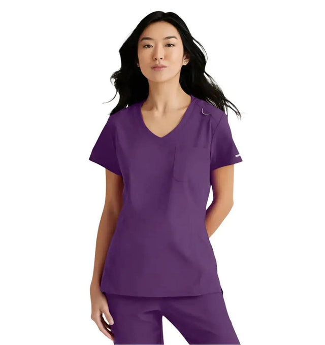 SKECHERS™ by Barco Dignity 1-Pocket Tuck-In Scrub Top-Egg Plant