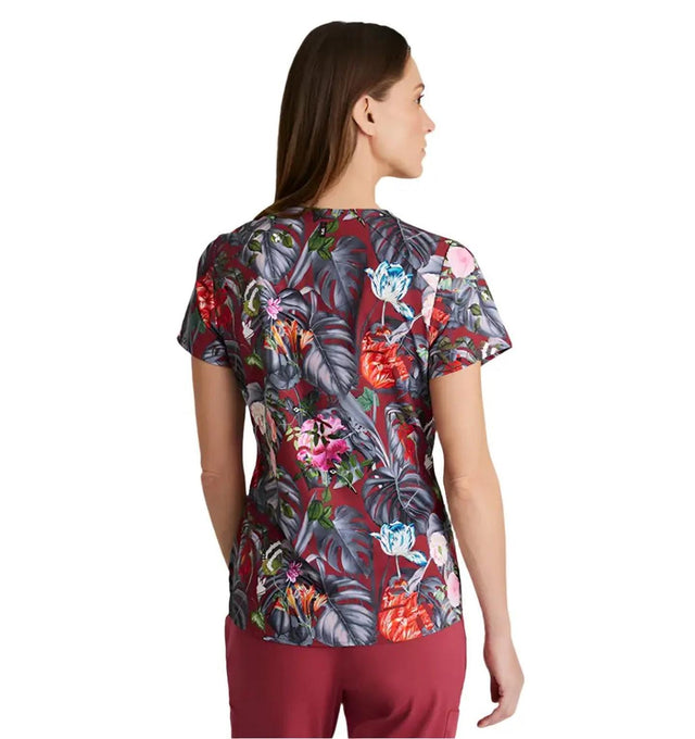 Grey's Anatomy Stretch™ by Barco Ella Print Top 4-Pocket Print Scrub Top-Palm Garden