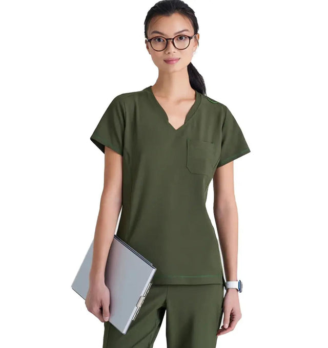 Grey's Anatomy™ Evolve by Barco Sway 1-Pocket Banded V-Neck Scrub Top-Fern