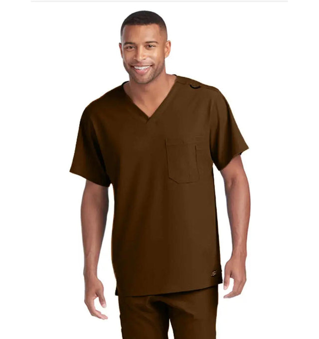 SKECHERS™ by Barco Structure 1-Pocket V-Neck Scrub Top-French Roast