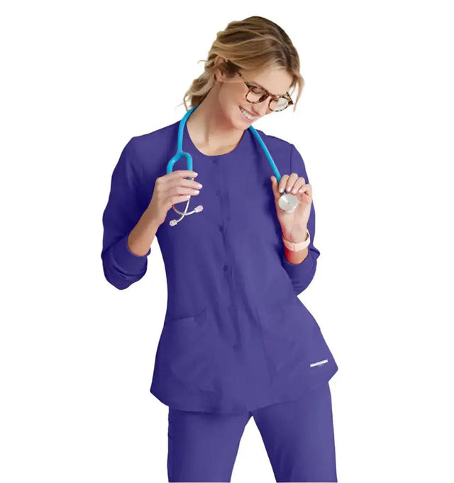 SKECHERS™ by Barco Stabilty 2-Pocket Crewneck Snap-Front Scrub Jacket - New Grape
