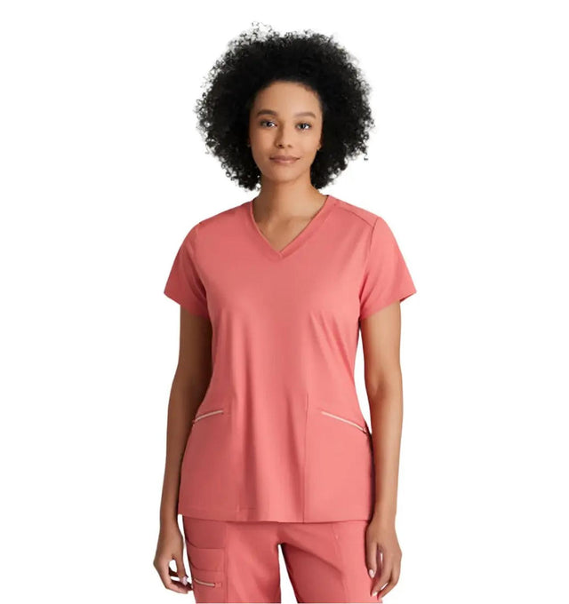 Barco One Performance Knit by Barco Victory Knit 2-Pocket V-Neck Scrub Top - Ginger Rose