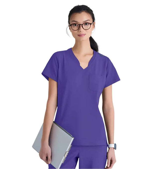 Grey's Anatomy™ Evolve by Barco Sway 1-Pocket Banded V-Neck Scrub Top-Extra LG-New Grape