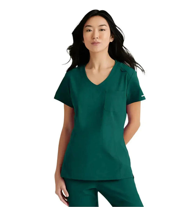 SKECHERS™ by Barco Dignity 1-Pocket Tuck-In Scrub Top-Hunter Green