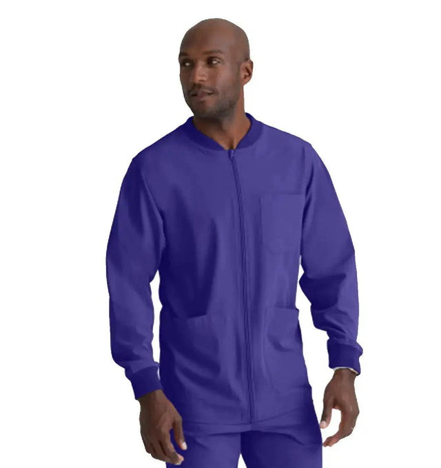 SKECHERS™ by Barco Structure 3-Pocket Crewneck Warmup Scrub Jacket-New Grape