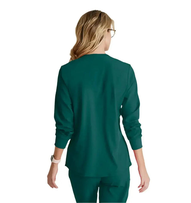 SKECHERS™ by Barco Stabilty 2-Pocket Crewneck Snap-Front Scrub Jacket - Hunter Green