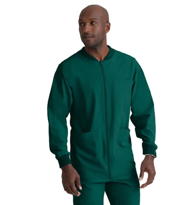 SKECHERS™ by Barco Structure 3-Pocket Crewneck Warmup Scrub Jacket-Hunter Green