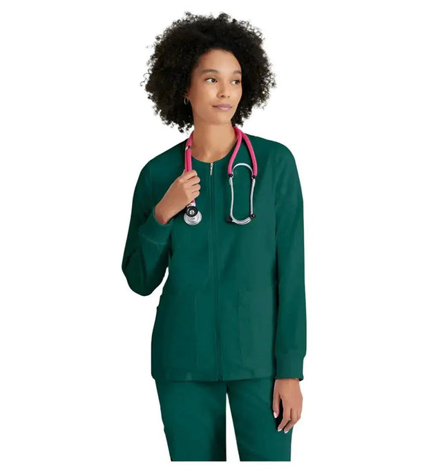 Grey's Anatomy Stretch™ by Barco Gianna 5-Pocket Crewneck Scrub Jacket-Hunter Green