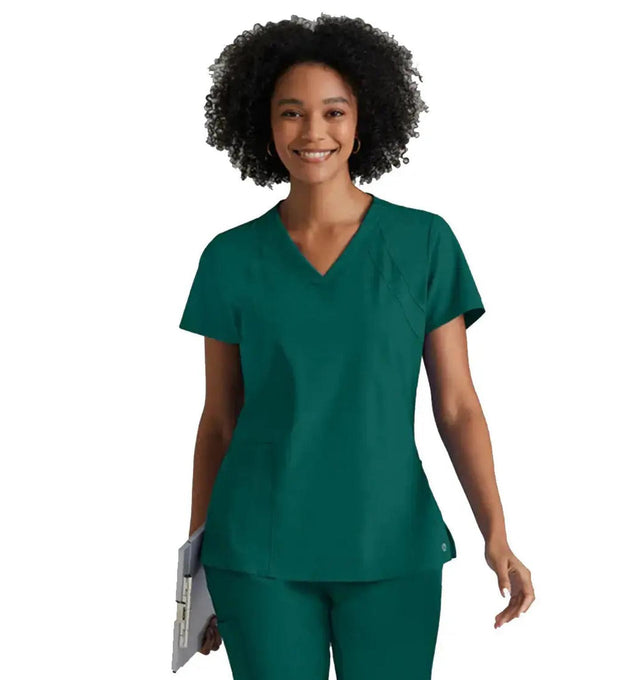 Barco One™ by Barco Racer 4-Pocket V-Neck Scrub Top-Hunter Green