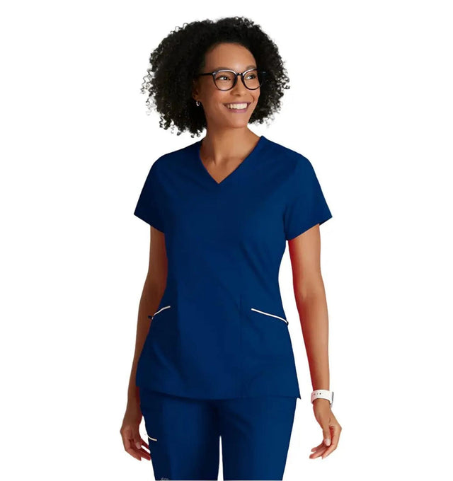 Barco One Performance Knit by Barco Victory Knit 2-Pocket V-Neck Scrub Top - Indigo